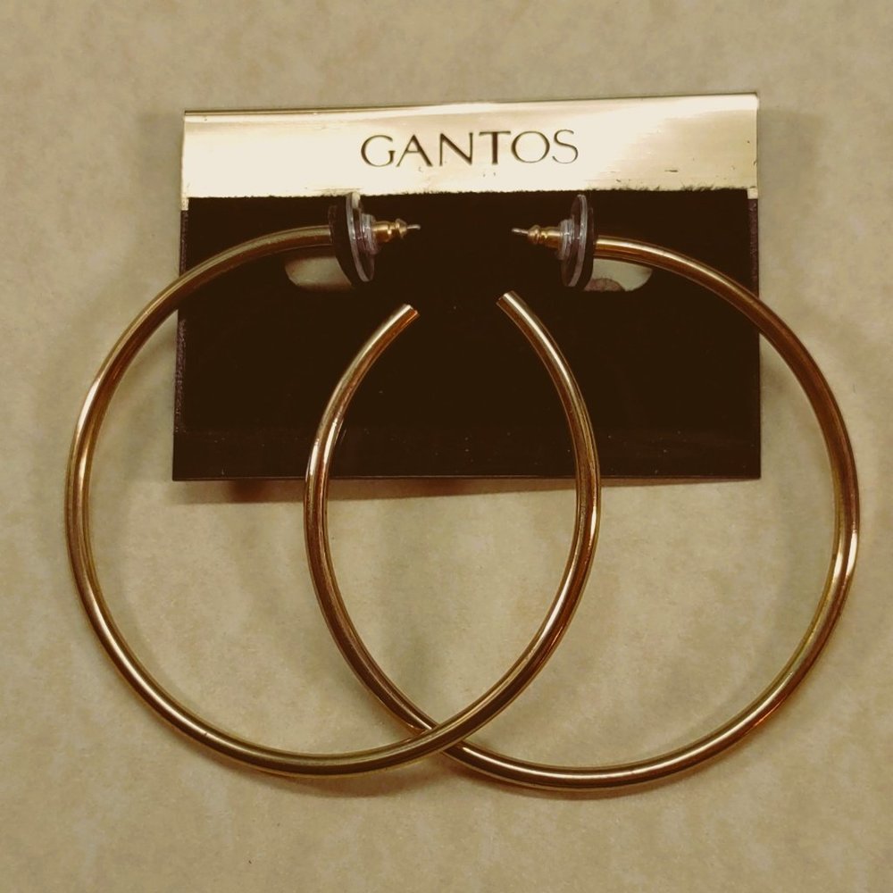 Gantos Large Hoop Earrings Pierced Goldtone 2 3/4 inches NOS